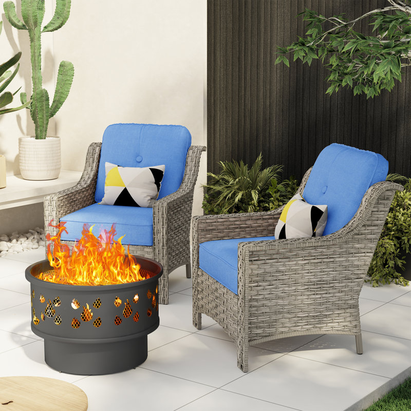 Harper 2 - Person Wicker Patio Dining Set with Round Table , Cushions Included, Blue
