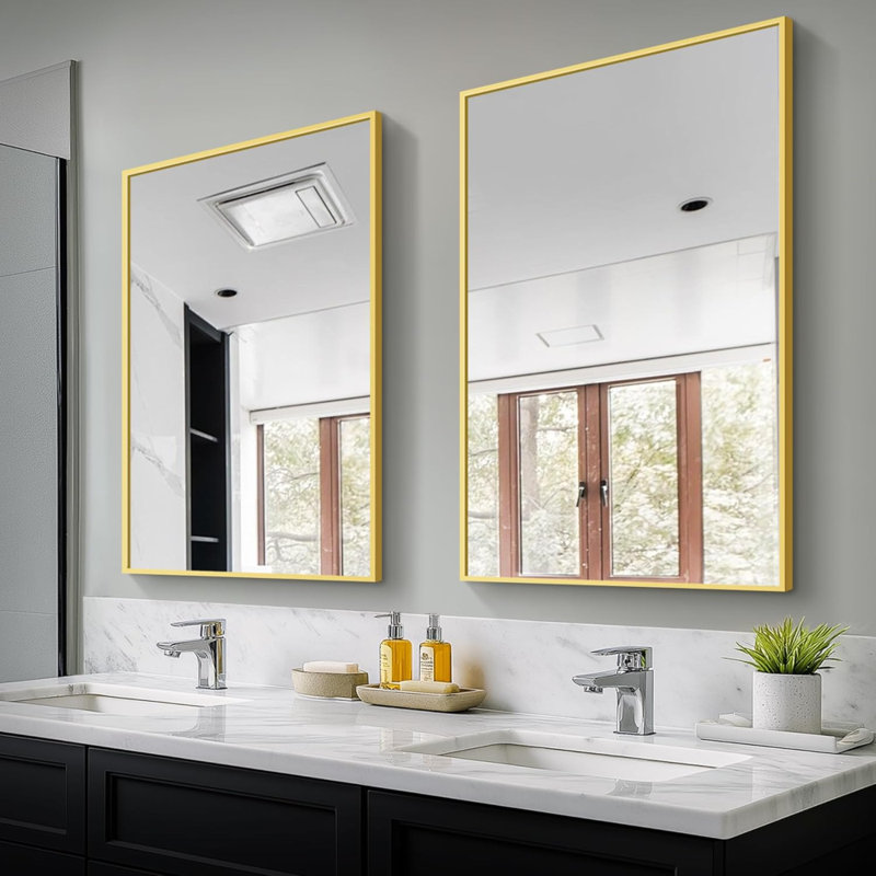 Bathroom Vanity Mirror For Wall, 2 Pack 36" X 24" Metal Framed Rectangular Bathroom Wall Mirror For Over Sink, HD Shatterproof Glass, Hangs Horizontally Or Vertically