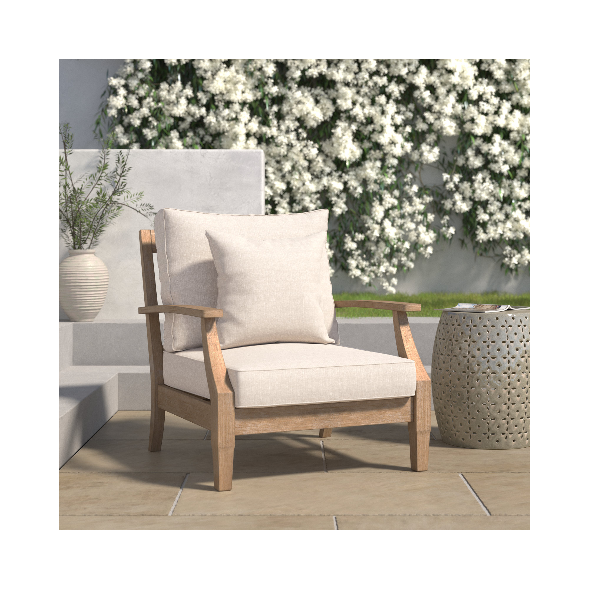 Samya Outdoor Chair with Cushions, Natural, Beige