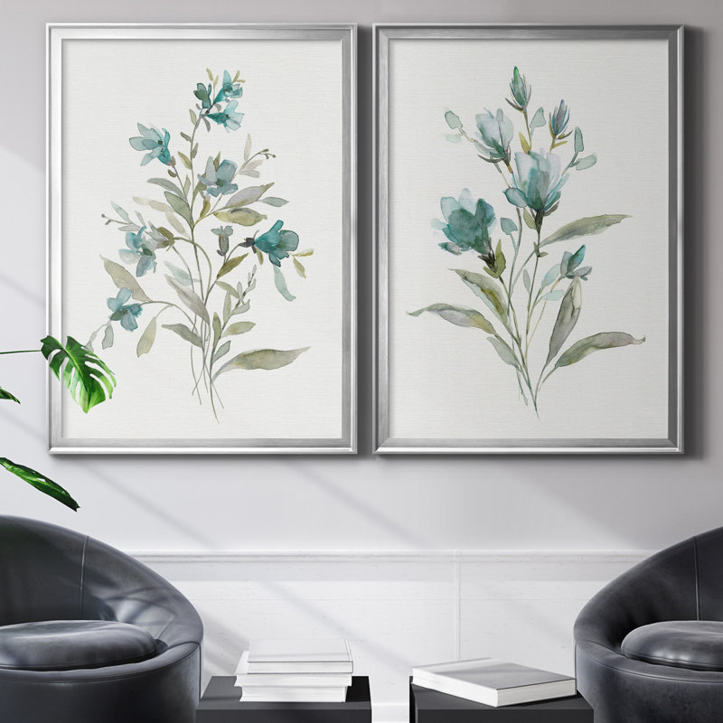 Linen Botanical III - ensemble de 2 reproductions d'art, H 24,5 po x l 37 po x P 1,5 po, Toile encadrée argentée
