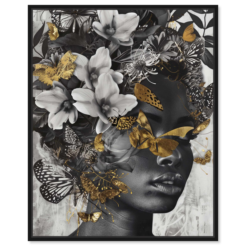 Art mural caché «Golden Butterflies» par Art Remedy, Cadre noir, H 31 po x l 25 po