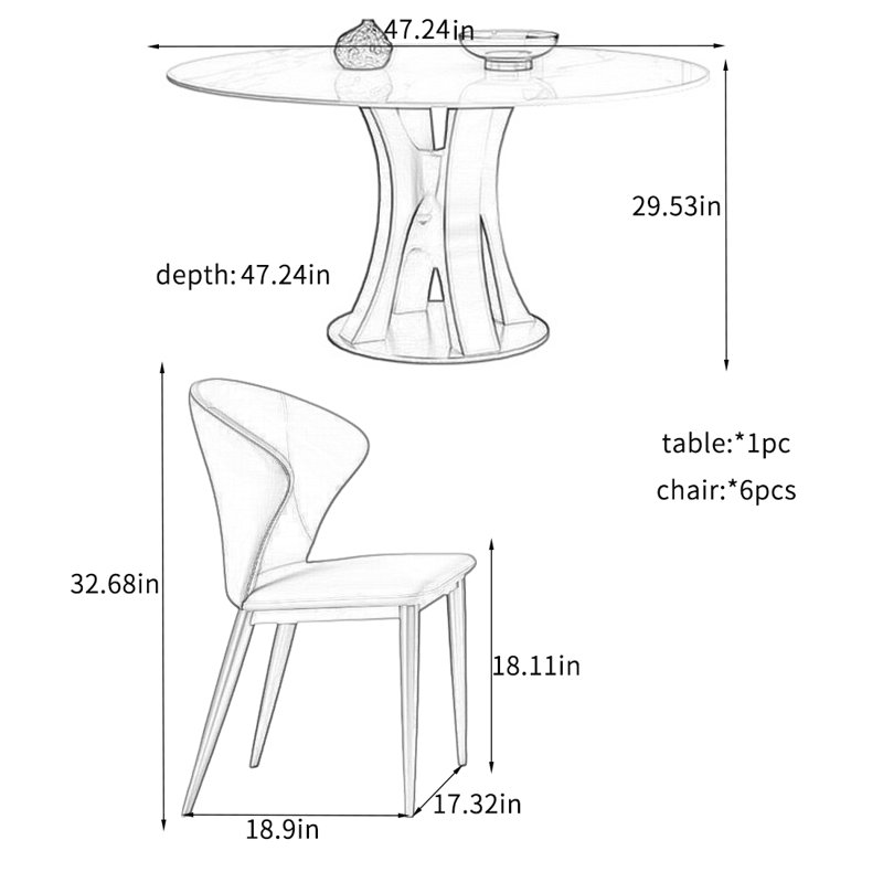 Simple Rectangular Rock Plate Dining Table Sets., 29.53"H x 47.24"L x 47.24"W
