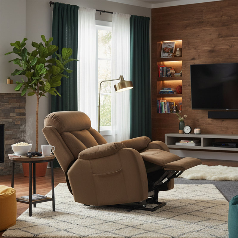 Fauteuil inclinable classique avec rangement, Velours brun