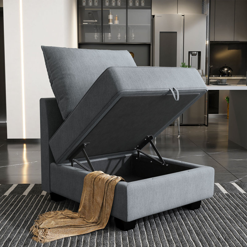 Modern Middle Seat Module For Modular Sofa Customizable Sectional Sofa, Bluish Gray Polyester