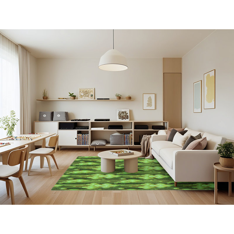 Tapis vert à motif abstrait, Rectangle 7 pi x 9 pi