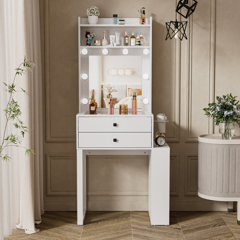 Queneisha Small Vanity Desk With 3 Adjustable Lighted Mirror