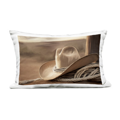 White Cowboy Hat Outdoor Printed Pillow, design by Kim Allen