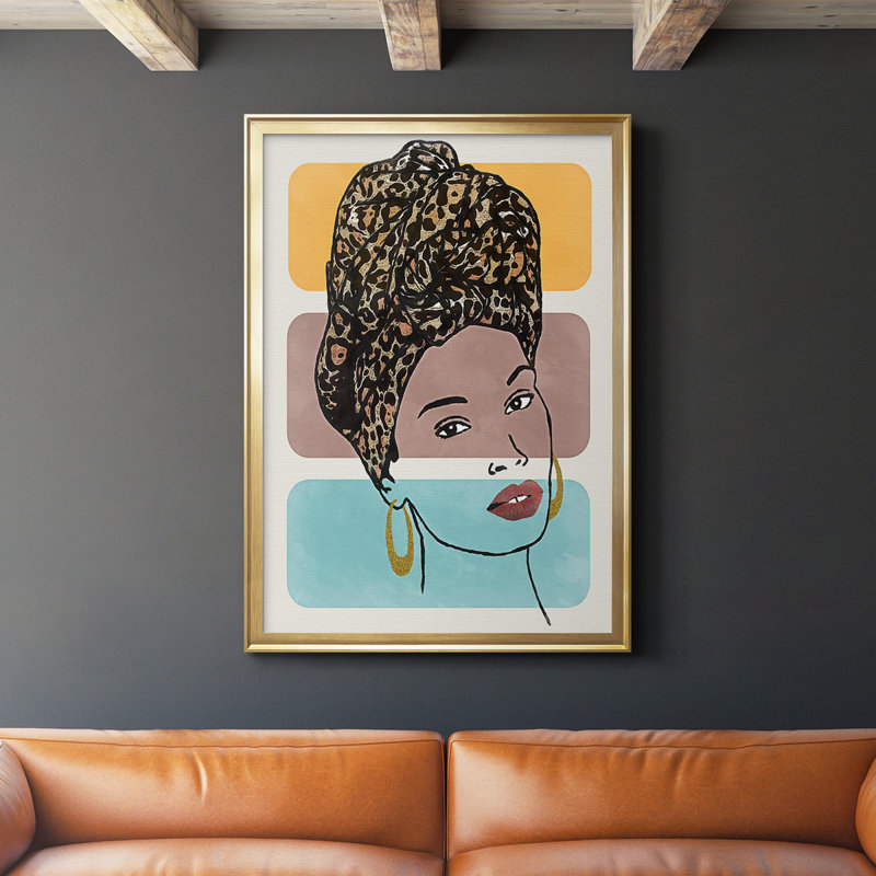 «Head Wrap I», toile encadrée de qualité supérieure - prête à être accrochée, H 42,5 po x l 30,5 po x P 1 po, Or