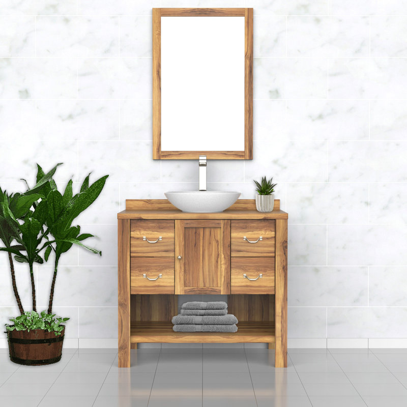 36" Earthy Teak Solid Wood Freestanding Vanity