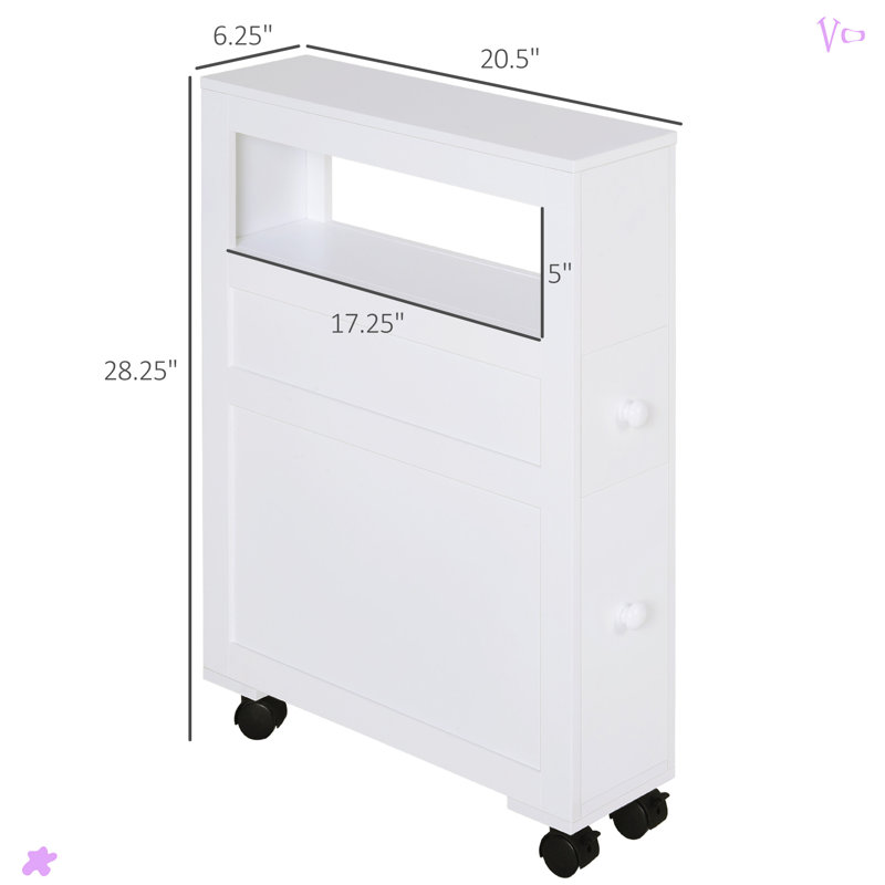 Wood Rolling Narrow Bathroom Side Storage Cabinet