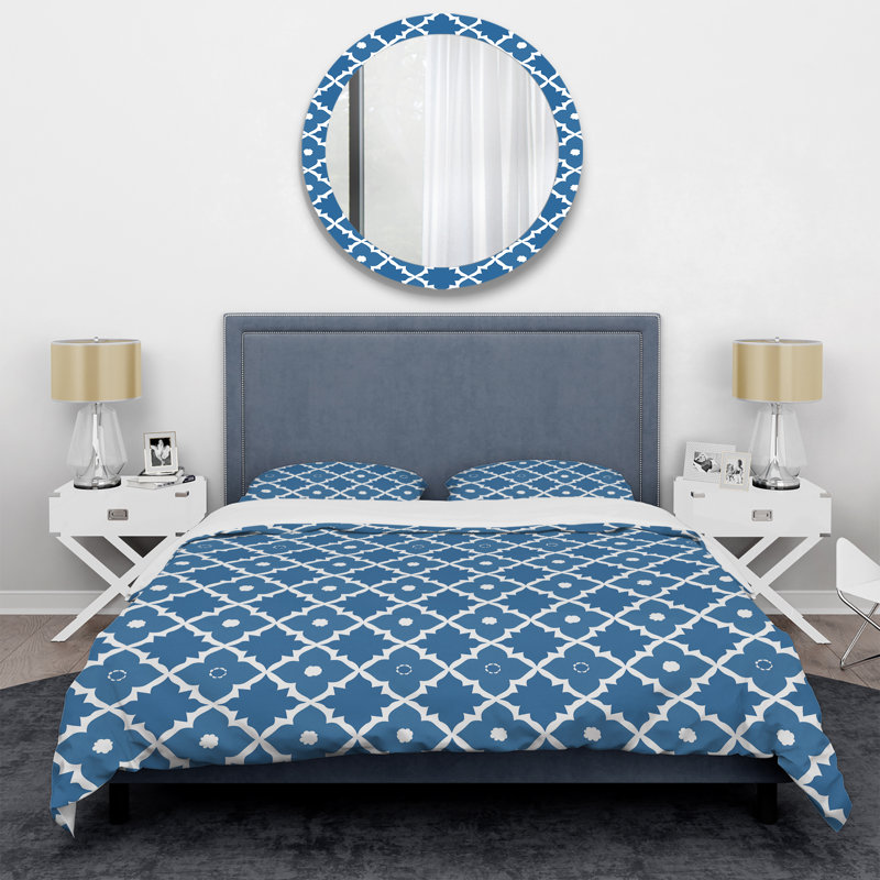 Ensemble de housse de couette moderne bleu à motif quadrilobe III, Housse de couette très grand et 2 très grandes t