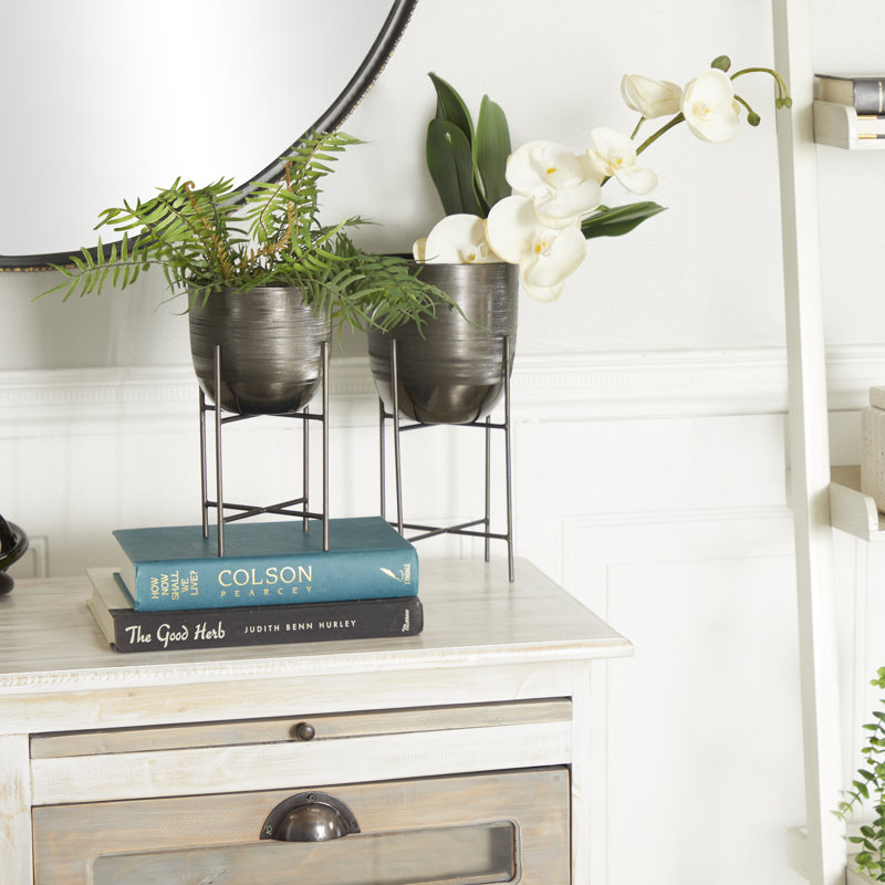 Ensemble de jardinières d'intérieur et d'extérieur en métal 2 pièces Alodee, gris
