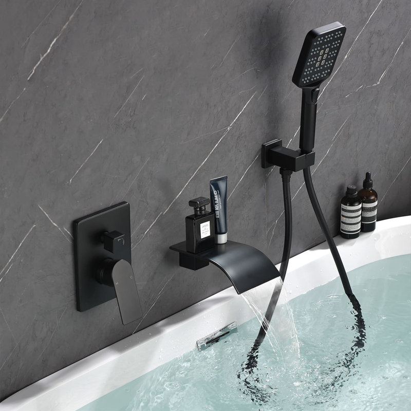 1 Handle Bathroom Waterfall Faucet with Diverter, Matte Black