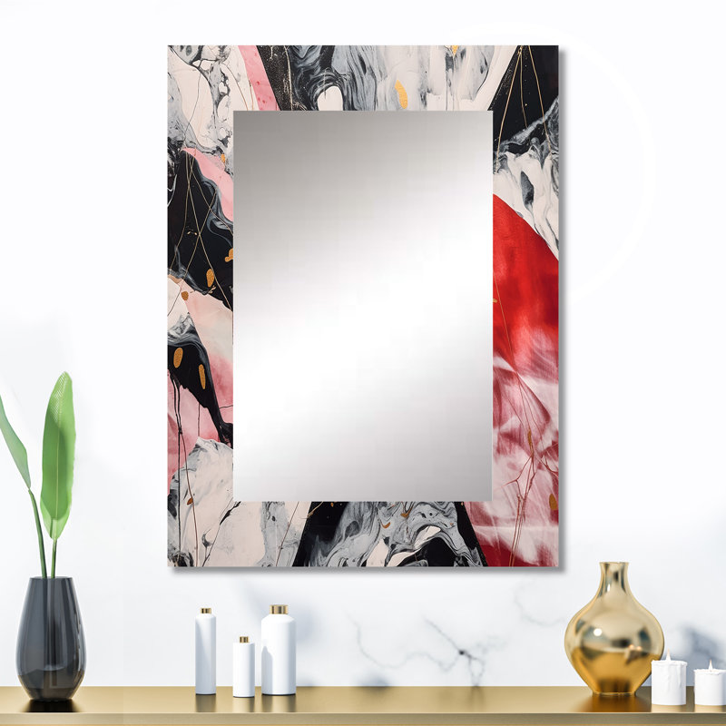 Red And Black Marble Whispers II - Marble Mirror, Red Decorative Wall Mirror, Printed Metal Art, 32" x 24"