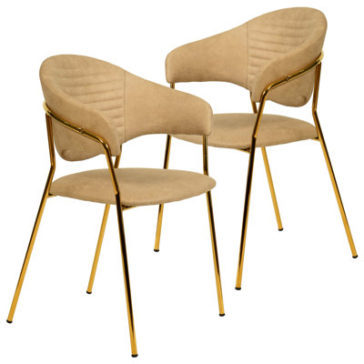 Chaise de salle à manger rembourrée Kaler - siège en cuir ou en velours, pieds en acier inoxydable doré, dossier incurvé ergonomique, sièges d'appoint modernes Glam