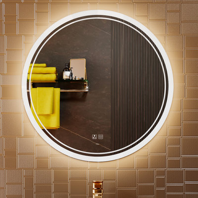Grand miroir de salle de bain rond moderne à DEL Liese, température de couleur réglable
