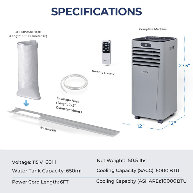 Costway 10000 BTU Portable Air Conditioner for 0 Square Feet with