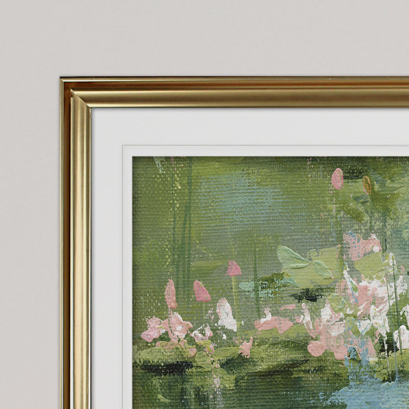 " Celadon Waterlilies I ", Gold, 28" H x 38" W x 1.5" D