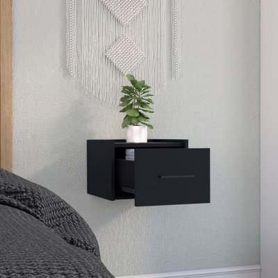 Table de chevet flottante murale noire avec tiroir simple et poignée pour la chambre à coucher