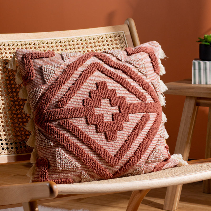 Geometric Square Throw Pillow Cover, Brick