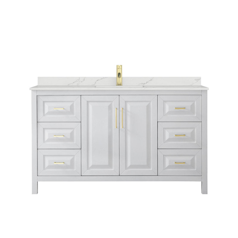 Daria 60'' W Vanity, White, Brushed Gold, Giotto Quartz
