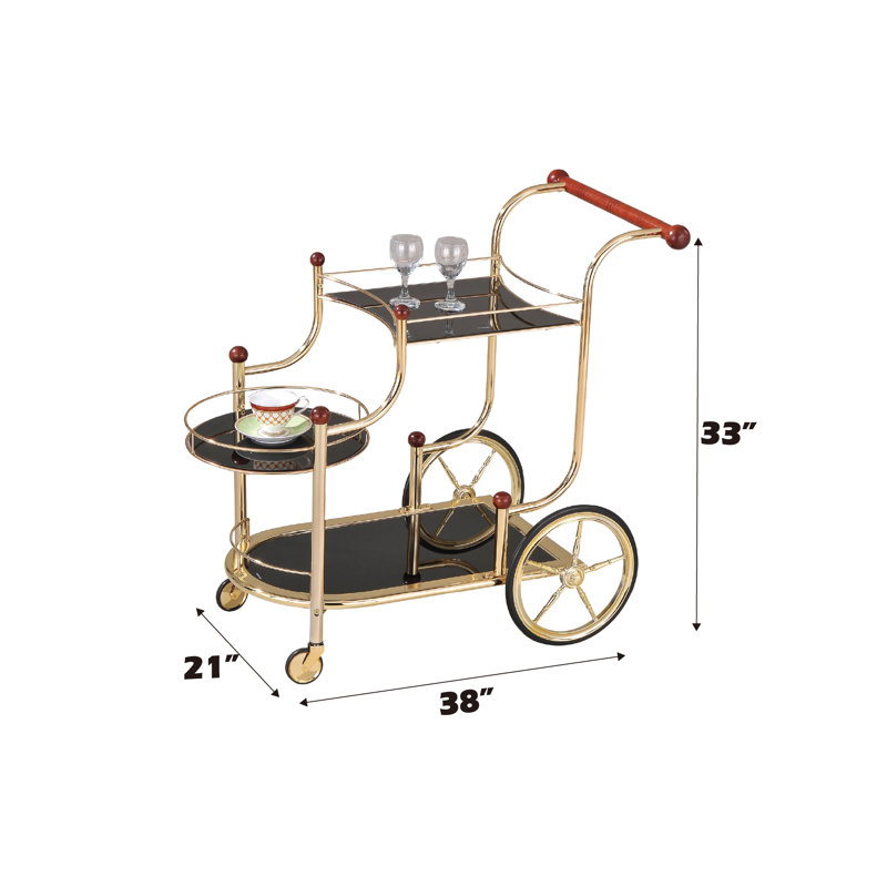 Chariot-bar à 2 tablettes Southbridge en plaqué or et noir