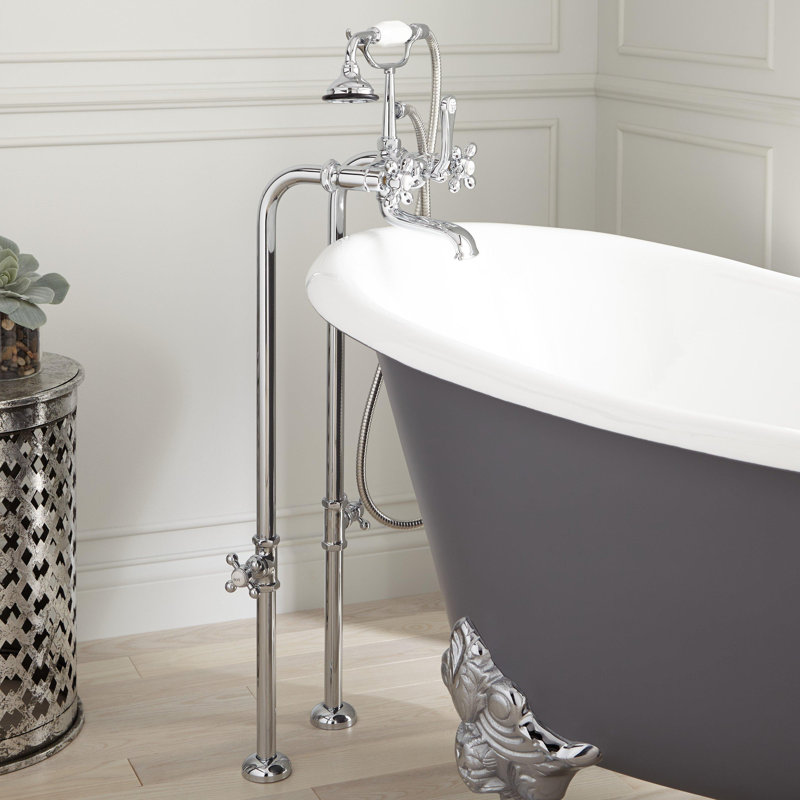 Telephone Style Floor Mounted Tub Faucet with Cross Handles, Chrome