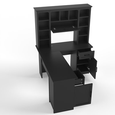 Bureau d'ordinateur en L avec 2 armoires et 2 tiroirs sous la table