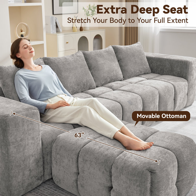 Ensemble de canapé modulaire avec repose-pieds Boneless, Gris chenille, 25" H x 119.3" W x 39.4" D