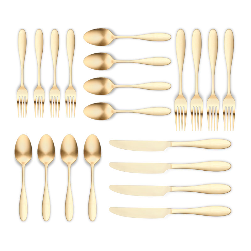 Amadea 18/0 Stainless Steel 20 Pieces Flatware Set, Matte Gold