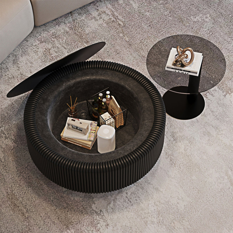 Table basse ronde avec rangement caché