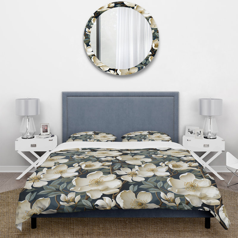 Literie fleurs blanches et vertes roses II, Housse de couette simple + 1 taie décorative stan