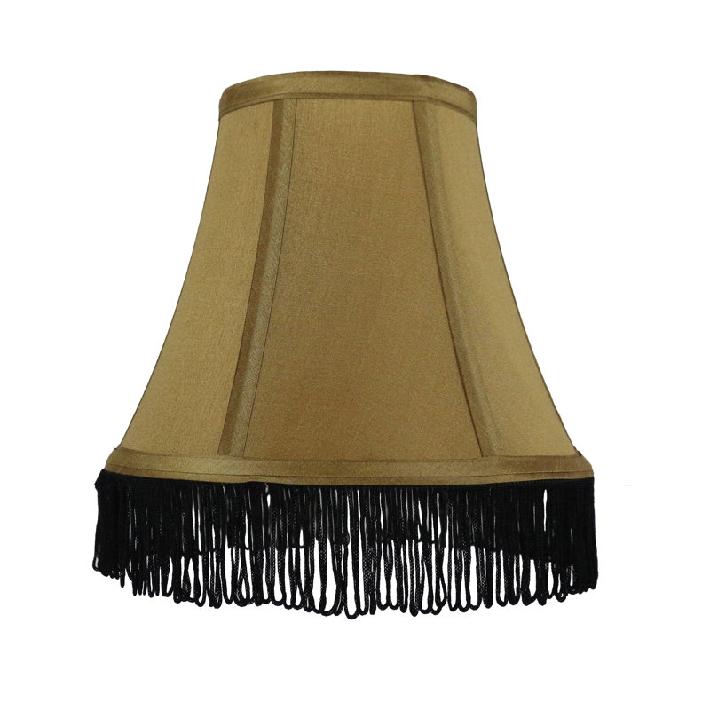 5'' H Polyester Bell Lamp Shade, Gold with Black Fringe