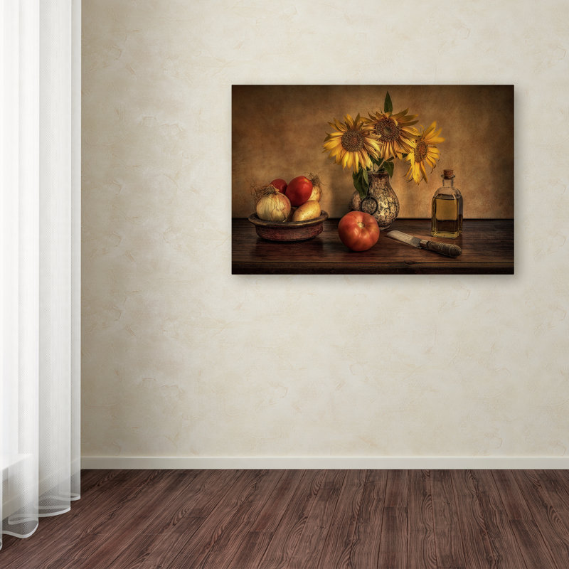 Girasoles En La Cocina Framed Canvas Art Print