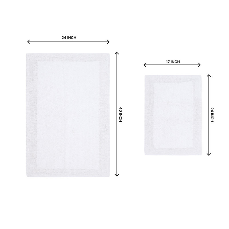 Tapis de bain luxueux 100% coton (ensemble de 2) réversible, Blanc, Ensemble de 2 pièces (24 po x 40 po, 17 po x 24 p