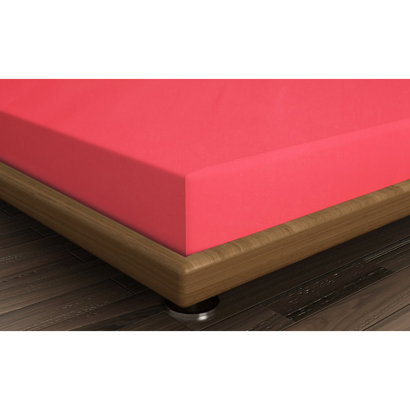 Premium Ranforce Single Fitted Sheet, Antibacterial Protection, 100% Cotton, Vermilion Color, 35.4 x 74.8 x 9.8 inches | 142 Thread Count, Machine Washable | Soft, Durable, Ideal for Comfortable Sleep