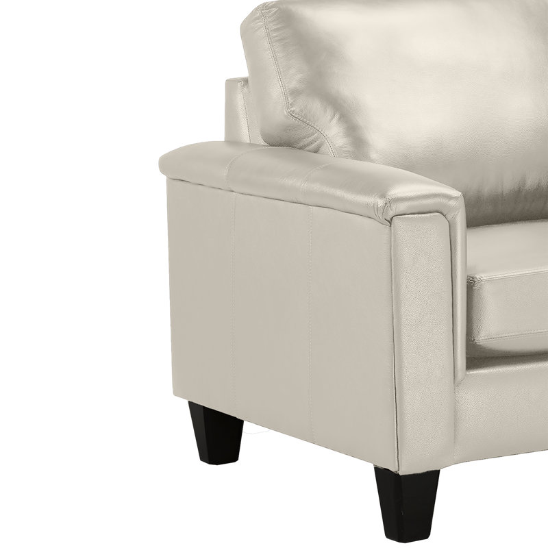  Deboer 89" Genuine Leather Square Arm Sofa, Cream Leather Match