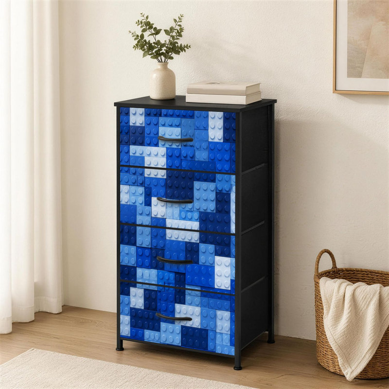 Petite commode à 4 tiroirs pour chambre à coucher avec blocs de mosaïques dégradés bleus