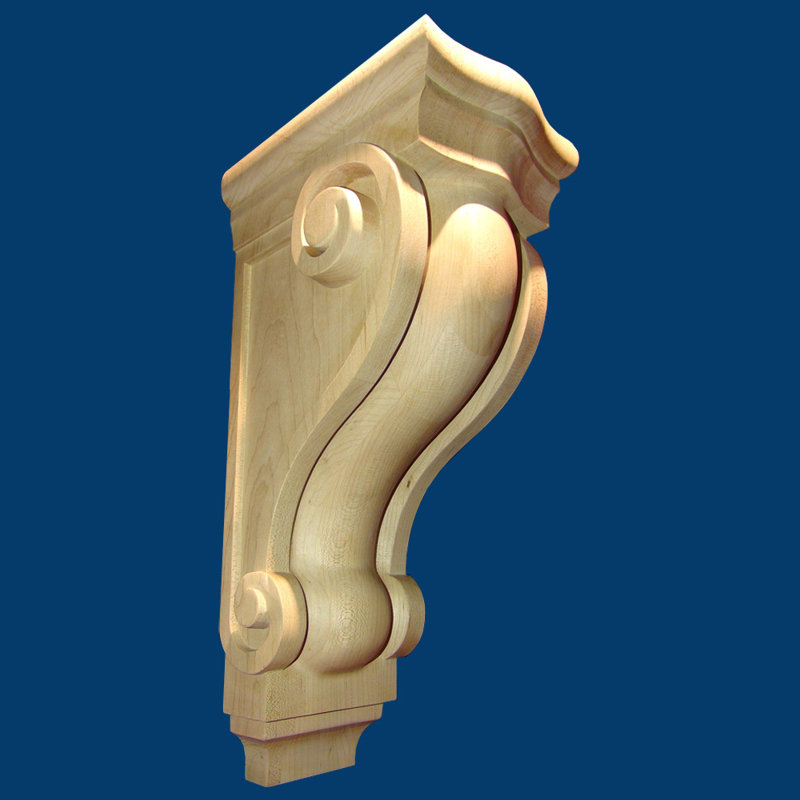 Corbeau à volutes H 14 po x l 5 1/2 po x P 2 5/8 po, Érable dur