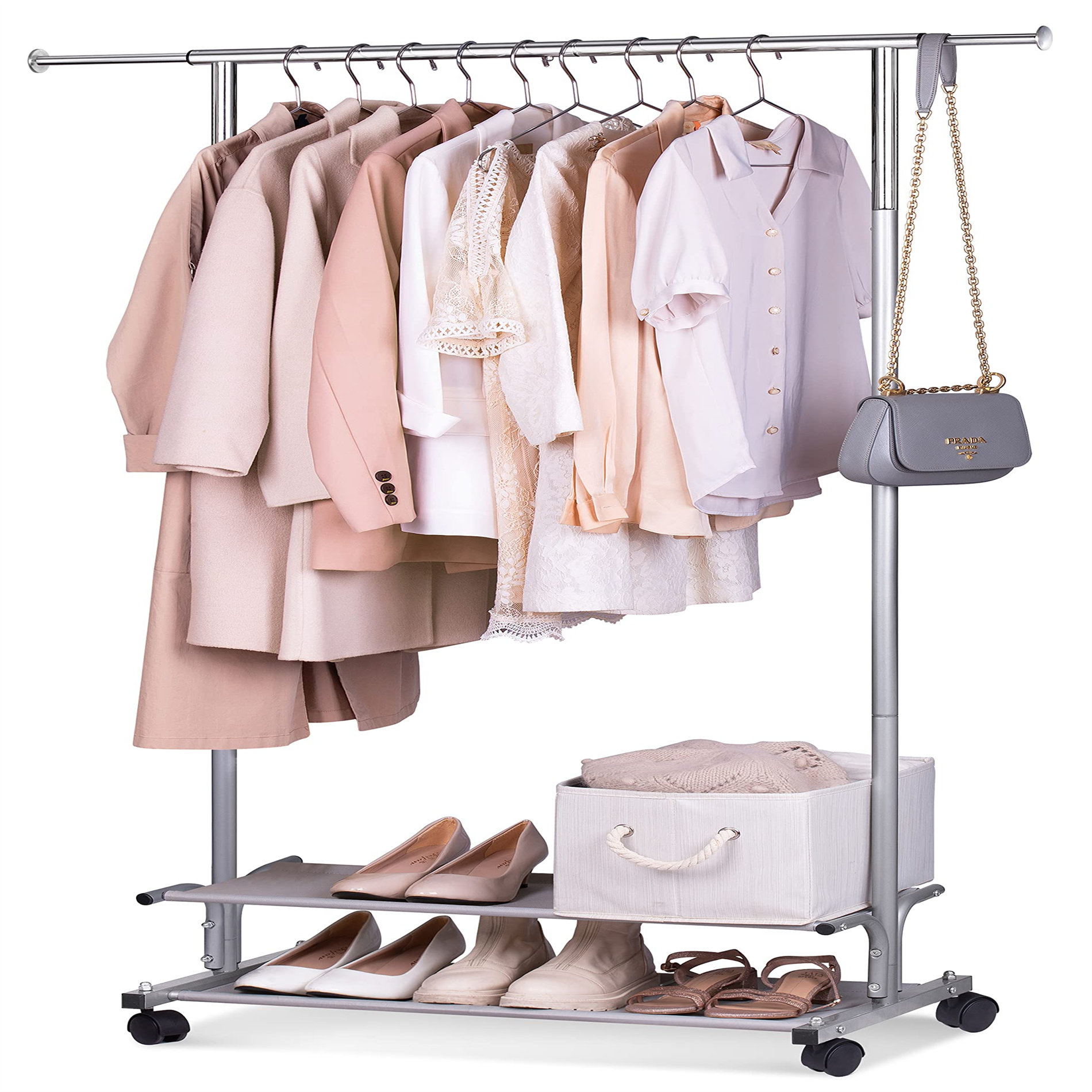 Rebrilliant Korban Heavy Duty Rolling 2 Shelves Garment Rack | Wayfair