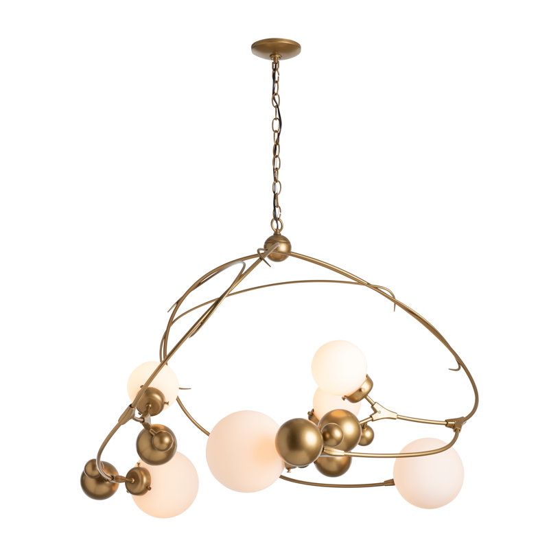 Sprig 6 - Light Unique Geometric Chandelier, Opal Glass, Soft Gold