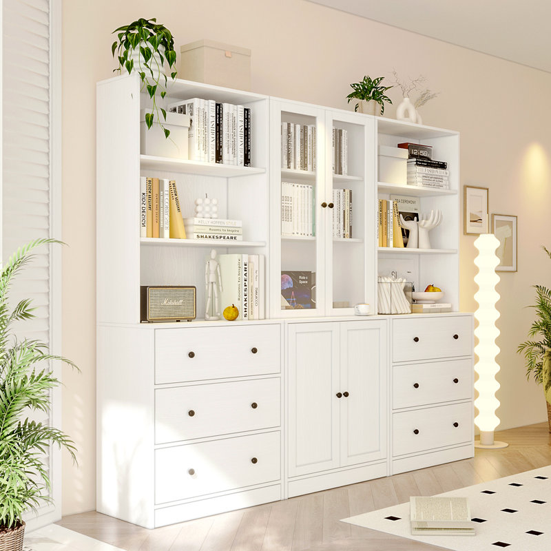 71" H X 71" W Glass Bookcase, White