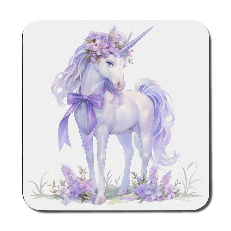 Unicorn Lavender Floral Placemat And Coaster Set Of 12 With Wooden Backing And Designer Artwork