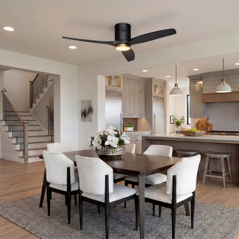 52" Solid Wood Ceiling Fan with Light, Remote+Wall Control, Low Profile Flush Mount, High Airflow Low Noise Reversible DC Motor, 6-Speed 3CCT Dimmable ﻿