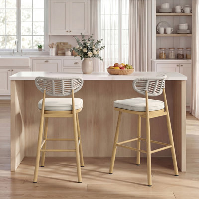 2-Piece Outdoor Patio Bar Stool Set with Handwoven Rope Back and Cushioned Seats(Set of 2)