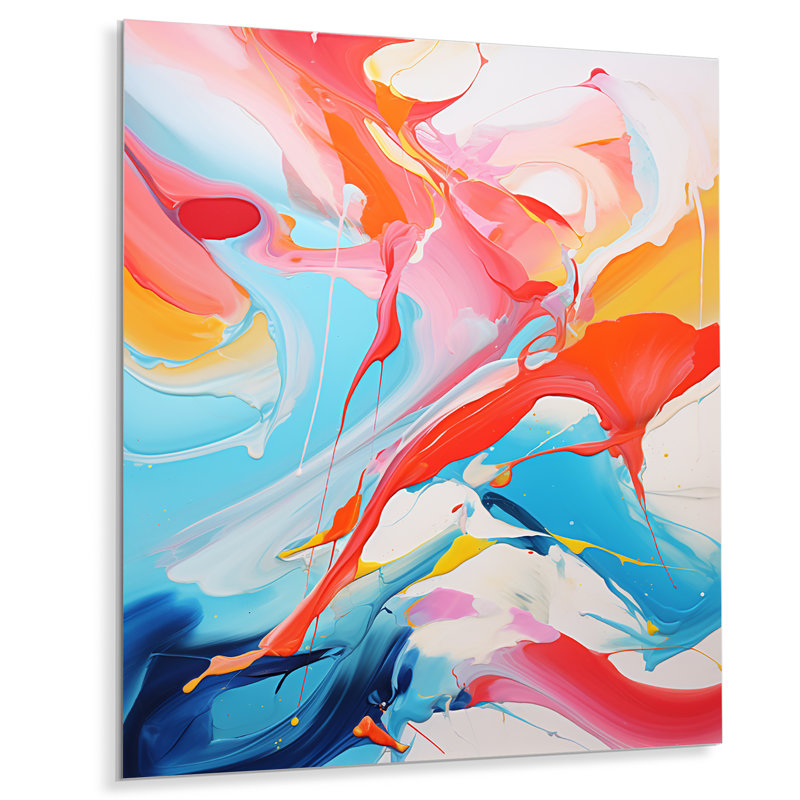 «Blue An Pink Paint Storm I», art mural abstrait à l'encre liquide, H 32 po x l 16 po x P 1 po