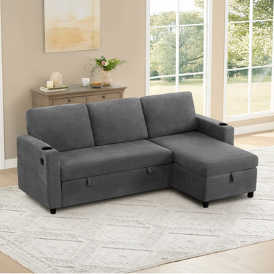  84" Modern 3-Seater Pull Out Sofa Bed L-Shaped Sofa Couch with Storage Chaise