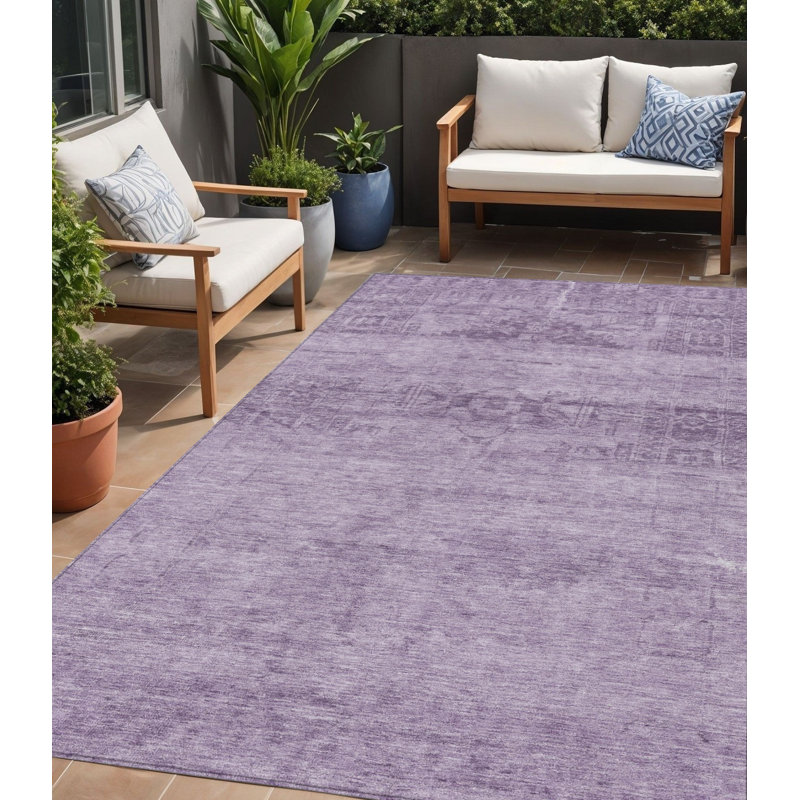 Tapis extérieur lavable à médaillon prune et mauve 5 pi x 8 pi