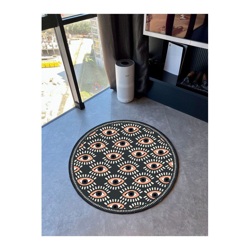 Tapis rond lavable gris et saumon, Sous-tapis rond 3 pi 3 po inclus