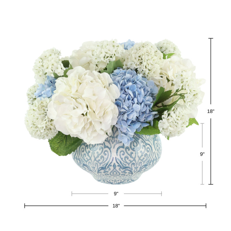 Hydrangea and Viburnum Arrangement in Decorative Vase